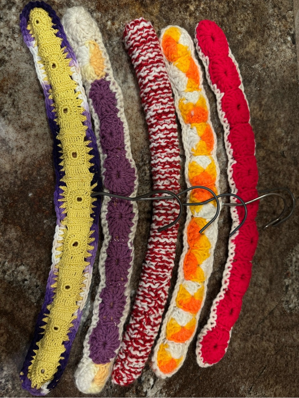Vintage Handmade Crochet Covered Wire Clothes Hangers Lot of 5 Grannycore